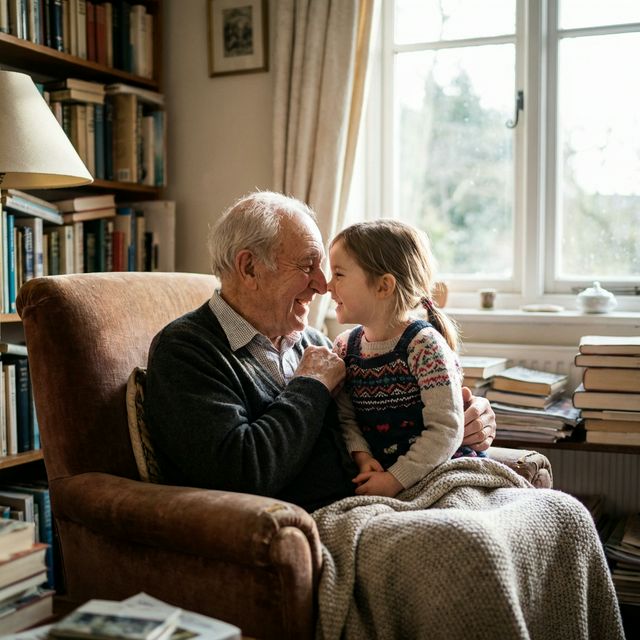 Grandparent and grandchild talking